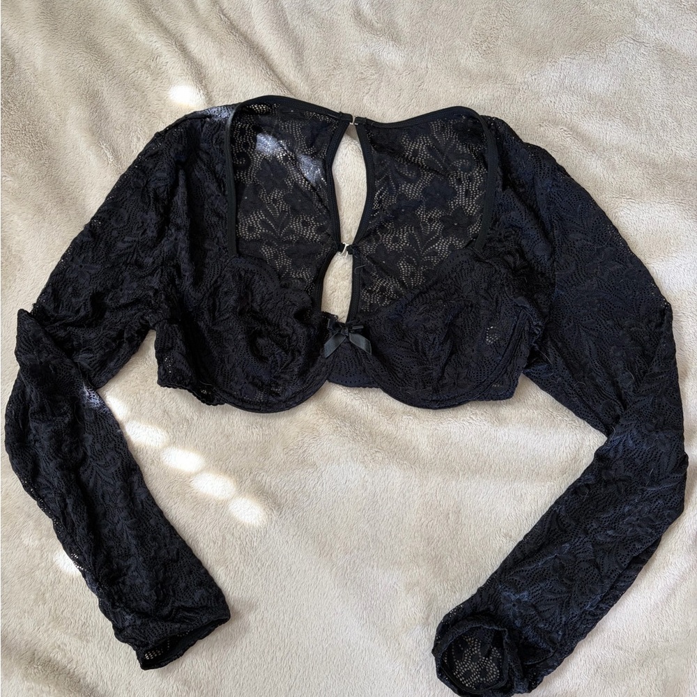 Black Lace Long Sleeve Cropped Bolero Top